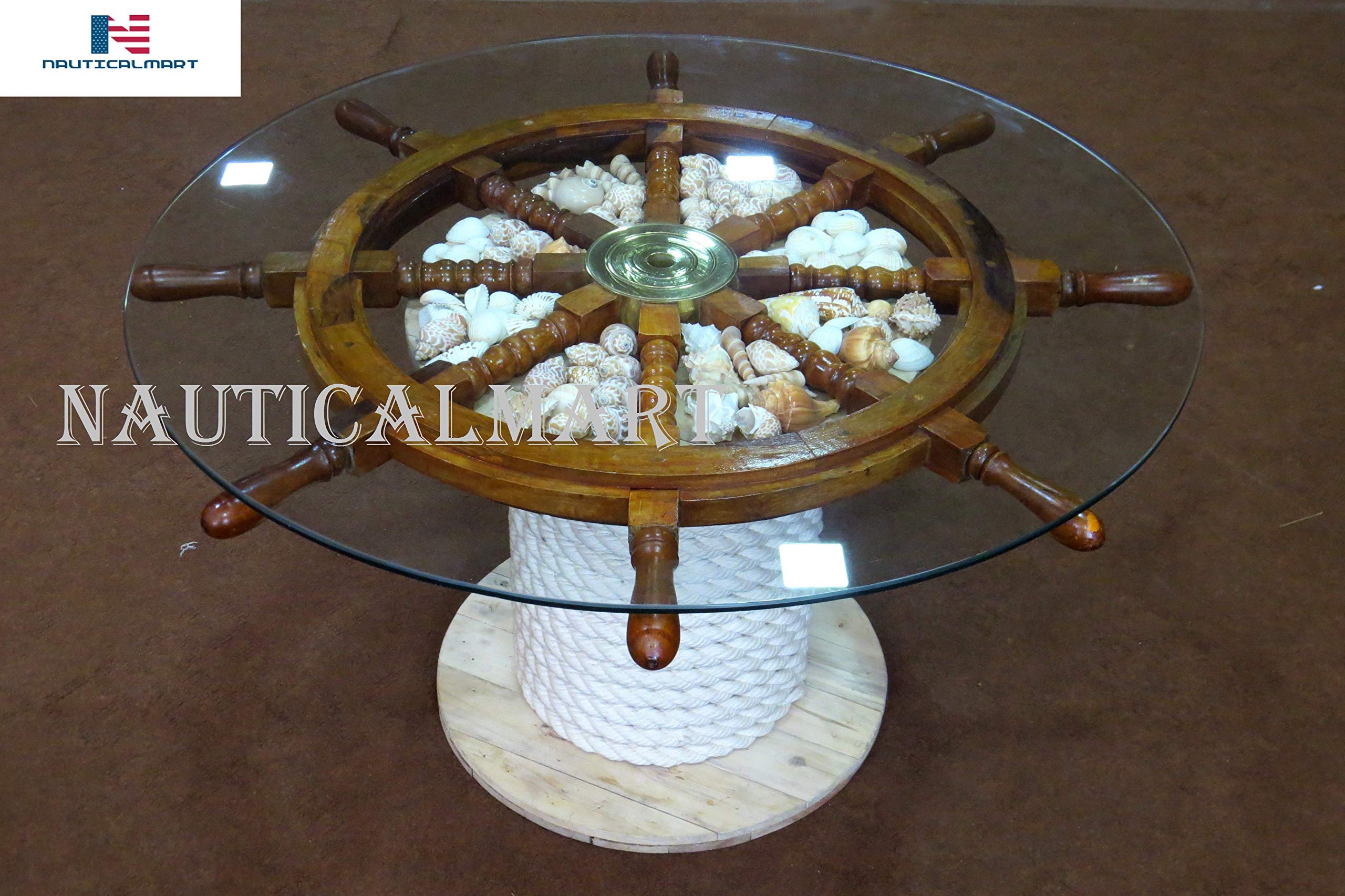 Amazon.com: Wooden Ship Wheel Table - Nautical Decor- Ship Wheel